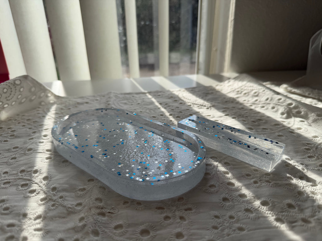 Starry Blue Shimmer Resin Rolling Tray Set