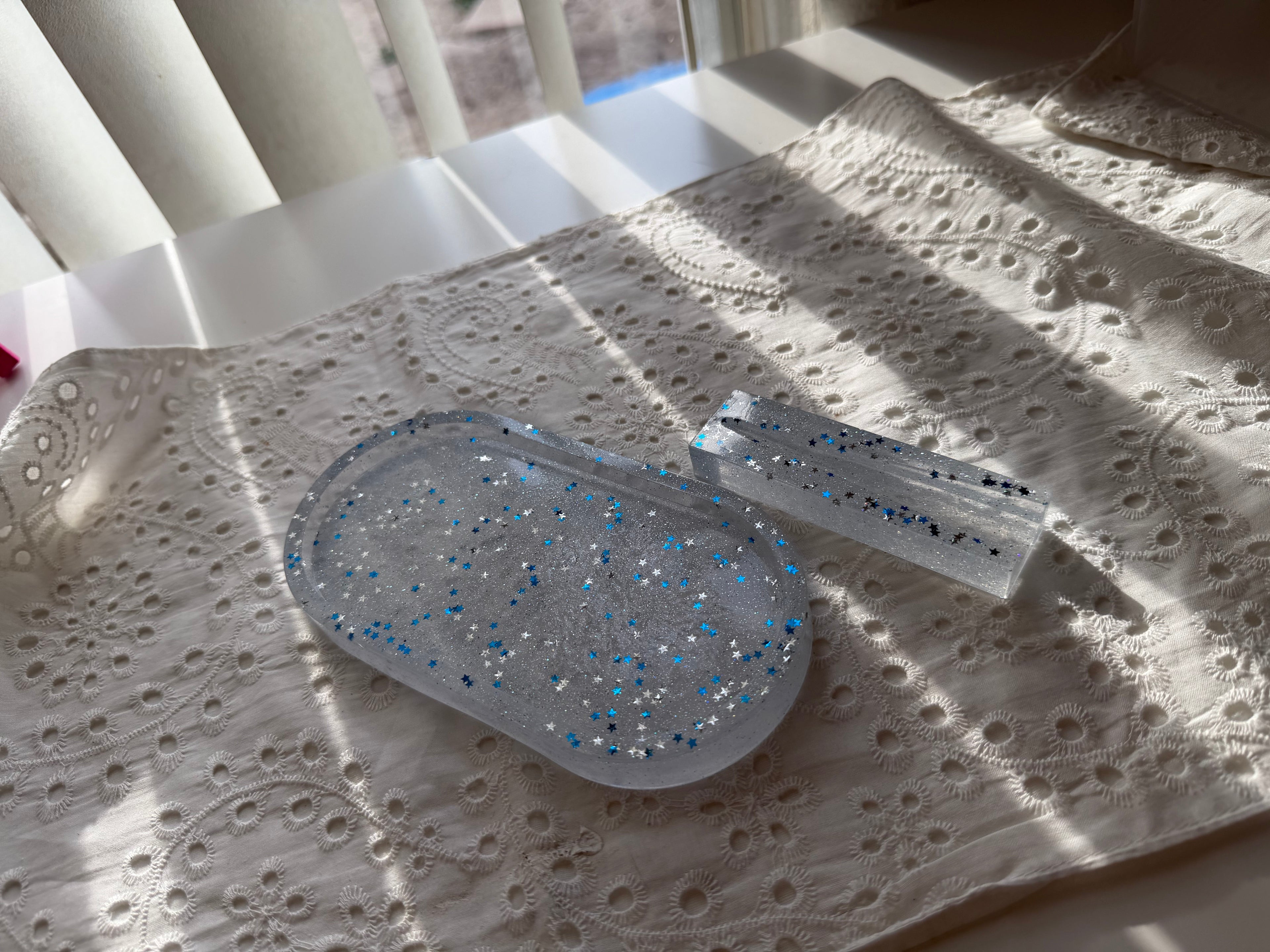 Starry Blue Shimmer Resin Rolling Tray Set