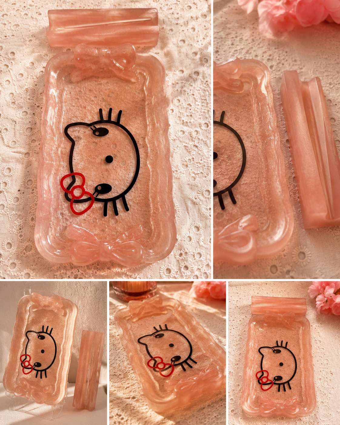 Soft Pink Hello Kitty Inspired Mini Resin Rolling Tray Set – With Matching Cigarette Holder