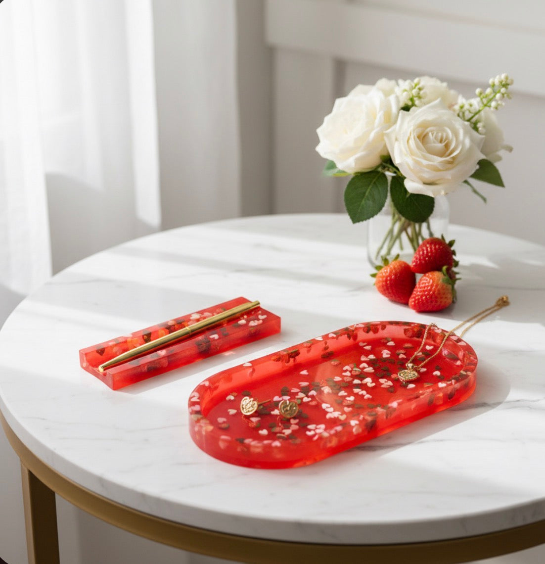 Red & Heart Sprinkle Resin Rolling Tray Set – Cute Meets Functional