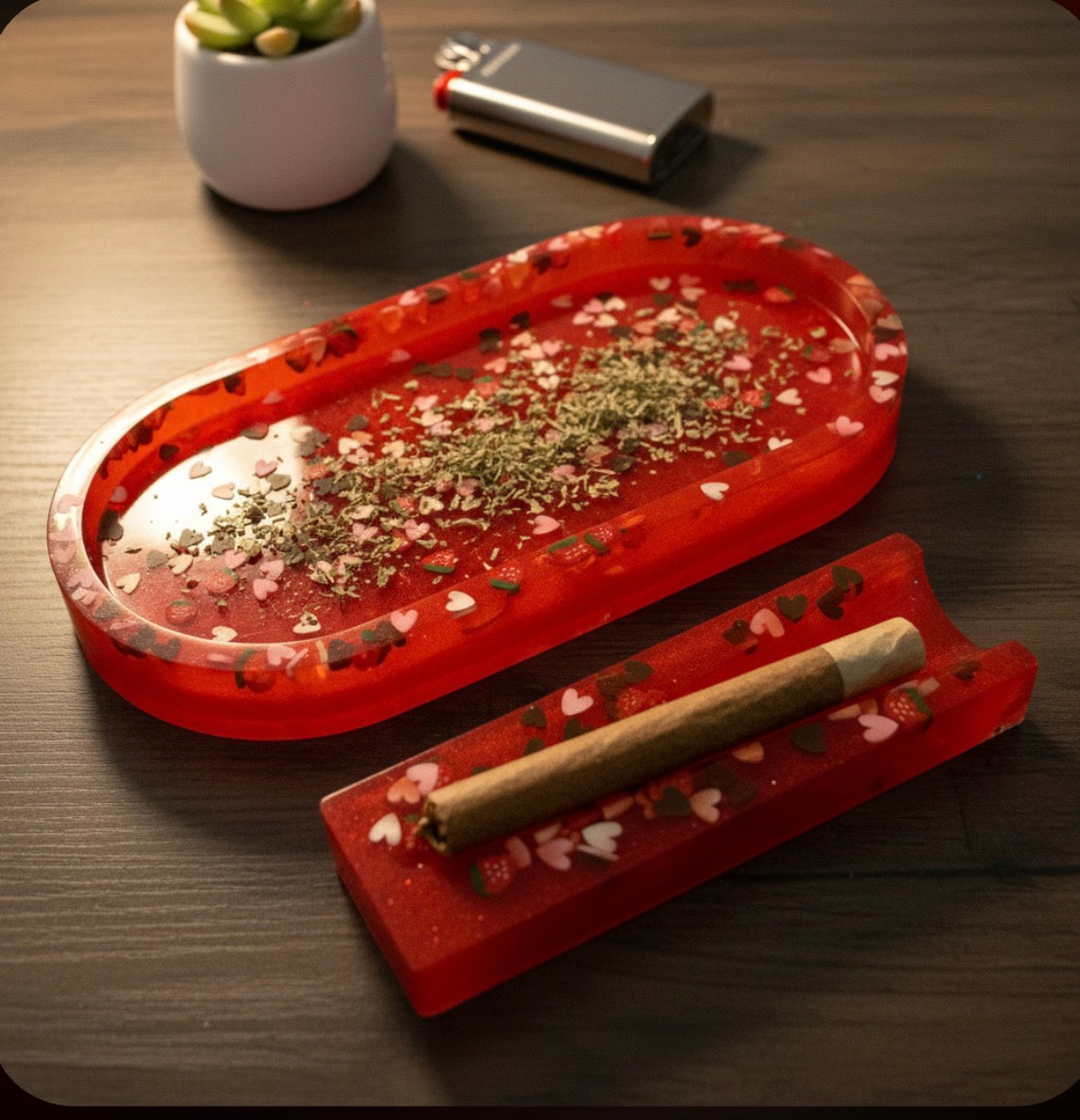 Red & Heart Sprinkle Resin Rolling Tray Set – Cute Meets Functional