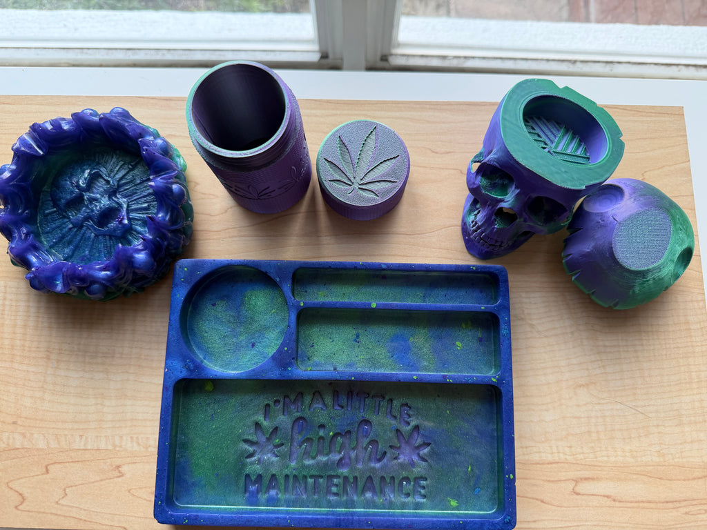 "I'm a Little High Maintenance" – Blue & Green Resin Rolling Tray Set