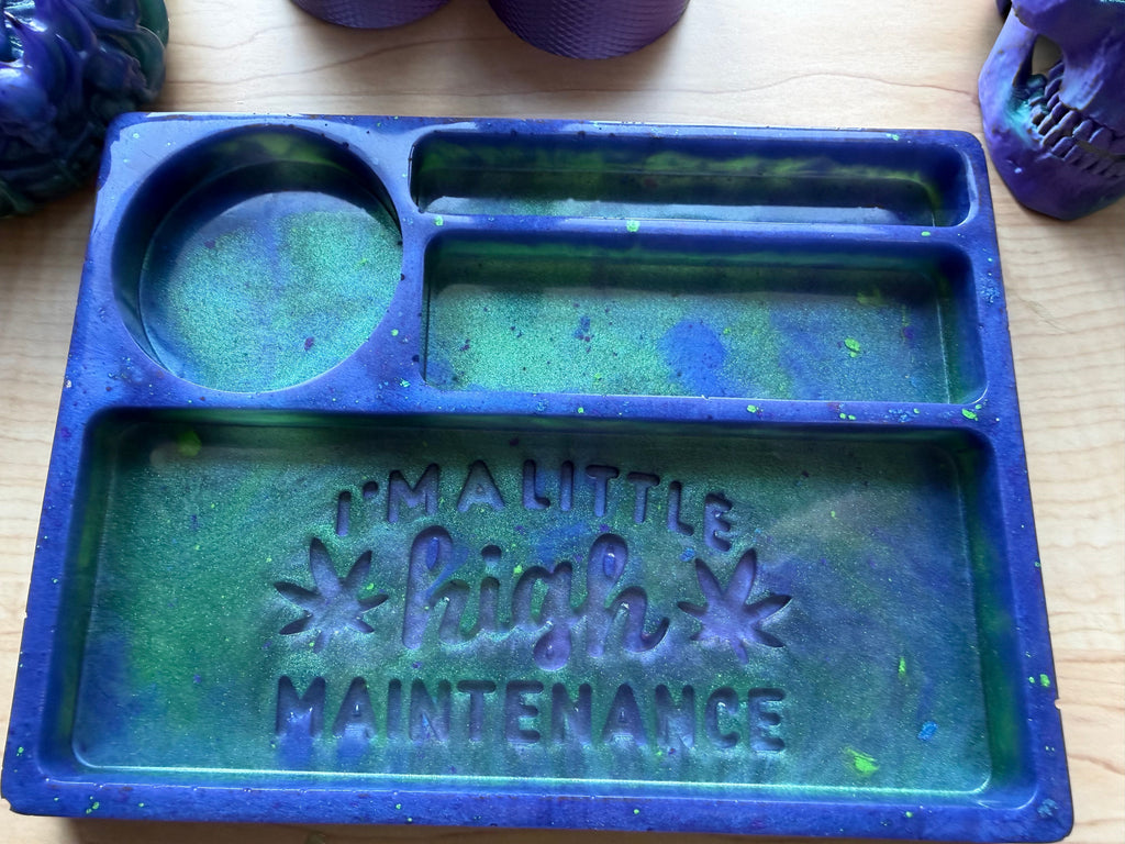 "I'm a Little High Maintenance" – Blue & Green Resin Rolling Tray Set