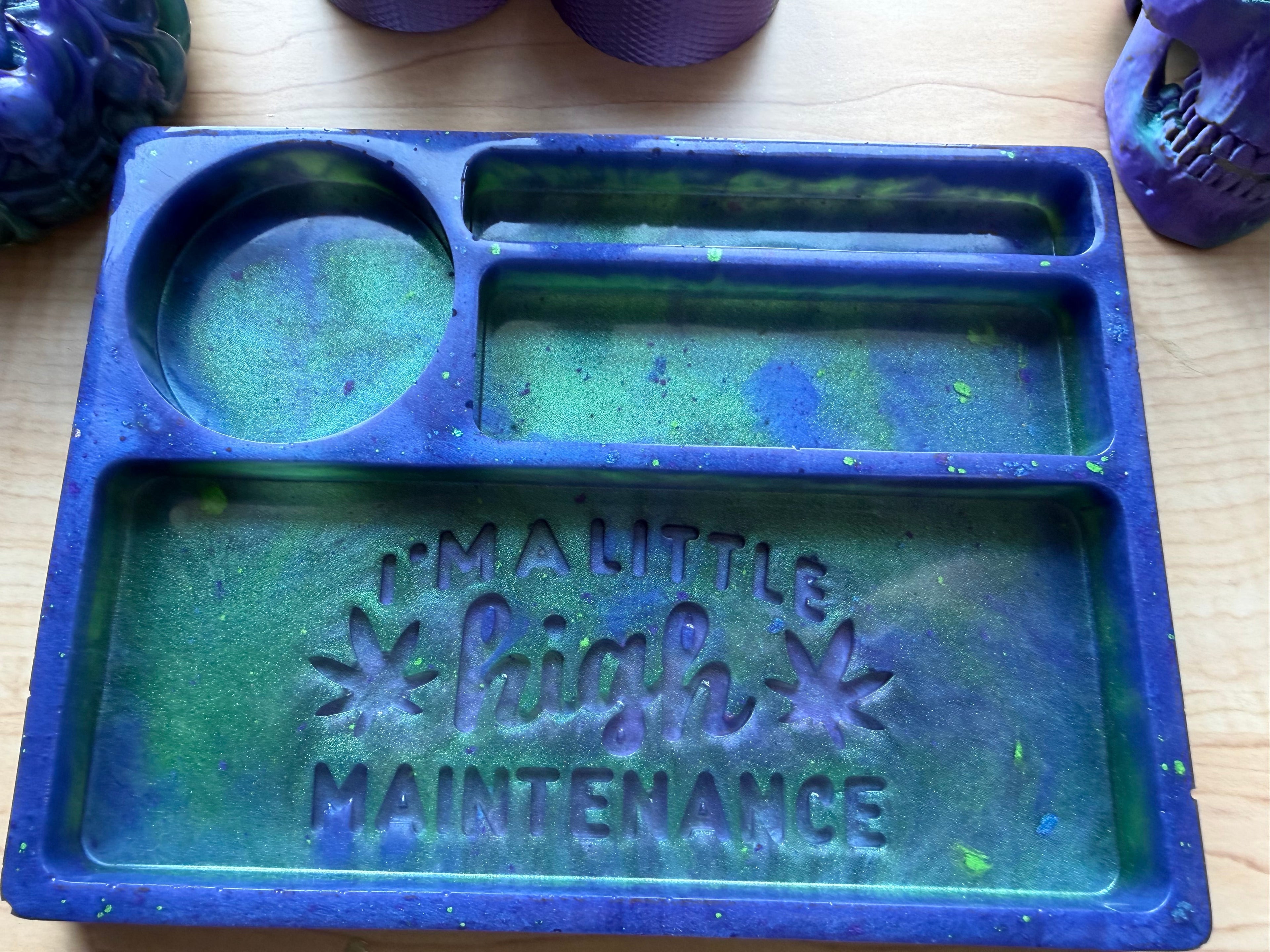 "I'm a Little High Maintenance" – Blue & Green Resin Rolling Tray Set