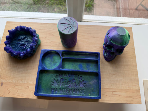 "I'm a Little High Maintenance" – Blue & Green Resin Rolling Tray Set