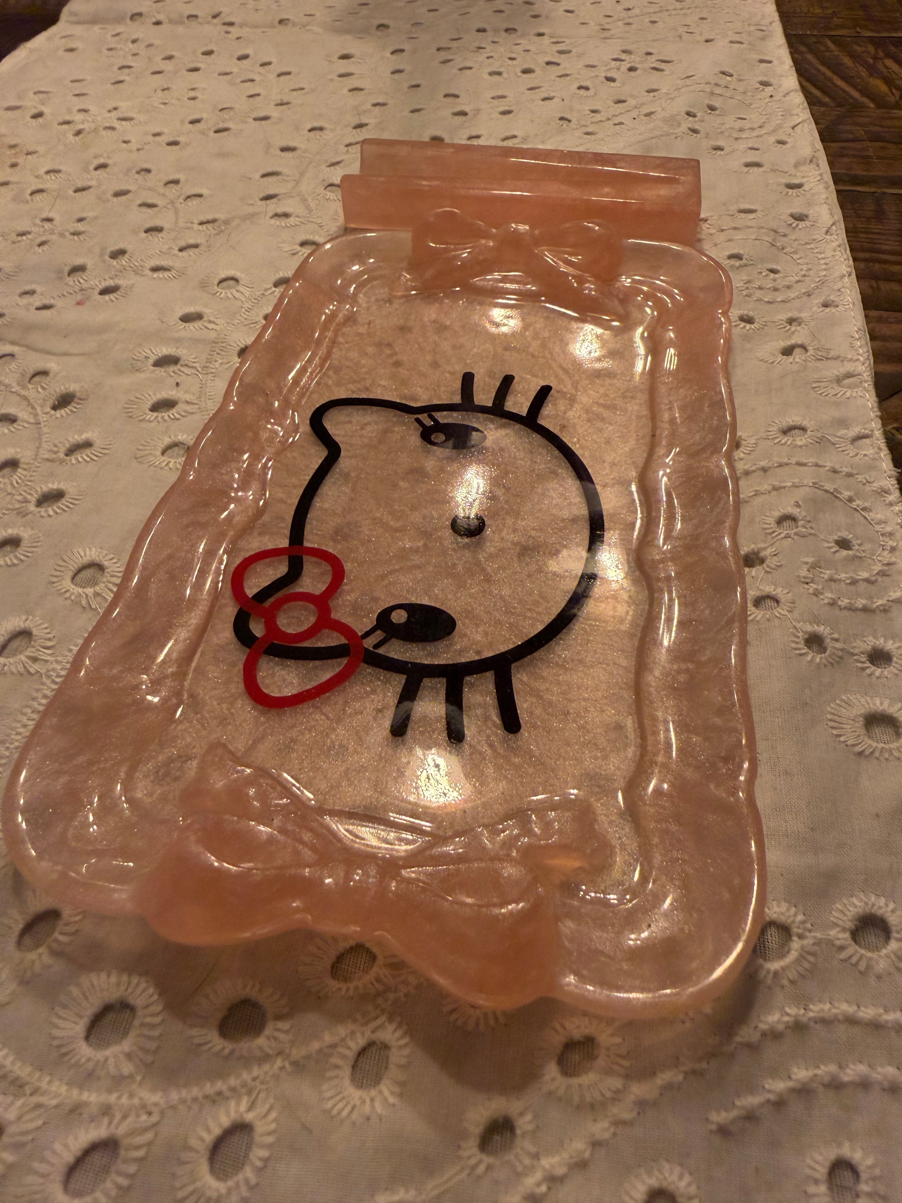 Soft Pink Hello Kitty Inspired Mini Resin Rolling Tray Set – With Matching Cigarette Holder
