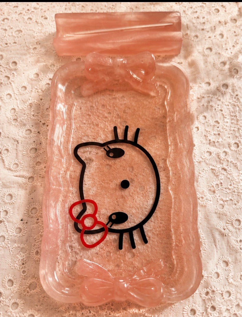 Soft Pink Hello Kitty Inspired Mini Resin Rolling Tray Set – With Matching Cigarette Holder