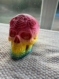 Rainbow Rose Skull Figure – 3D Printed Art Decor