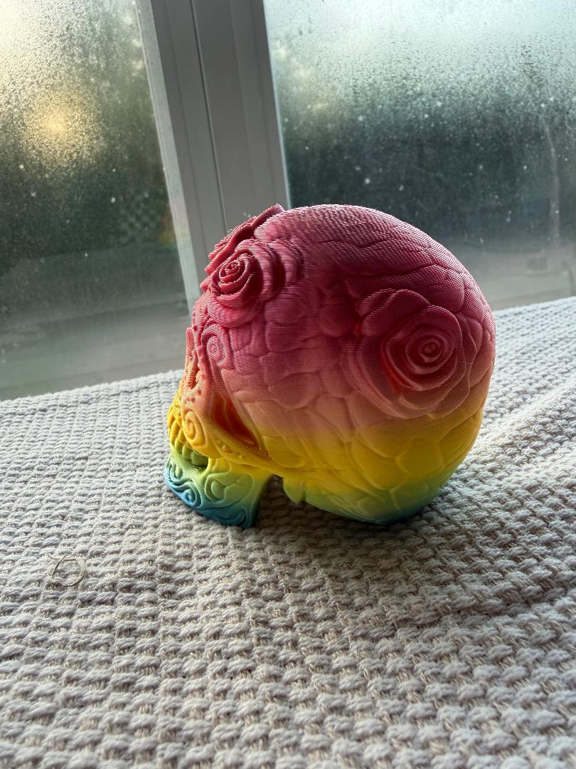 Rainbow Rose Skull Figure – 3D Printed Art Decor